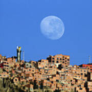 Full Moon Setting Over El Alto Bolivia Poster