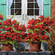Geraniums On The Porch Poster