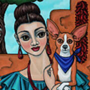 Girl Holding Chihuahua Art Dog Painting Poster