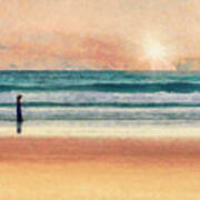 Girl On The Sand Beach - Contemporary Landscape Painting Poster