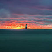 Glowing Sunset On Lake With Lighthouse Poster