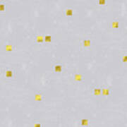 Gold Scattered Square Confetti Pattern On Grey Linen Texture Poster