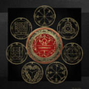 Gold Seal Of Solomon Over Seven Pentacles Of Saturn On Black Canvas Poster