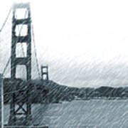 Golden Gate Blue Rain Poster