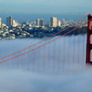 Golden Gate Bridge Tower In Sunshine And Fog Poster