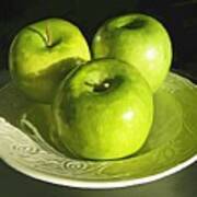 Green Apples In A White Bowl Poster
