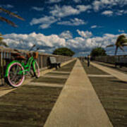 Green Bike At The Beach Poster