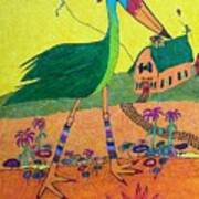 Green Crane With Leggings And Painted Toes Poster