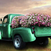 Green Flower Truck Poster