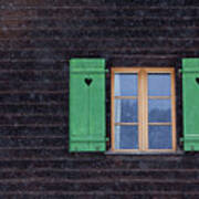 Green Shutters In The Snow Poster