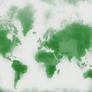 Green World Map Poster