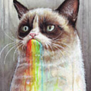 Grumpy Cat Tastes The Rainbow Poster
