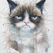 Grumpy Cat Watercolor Painting Poster