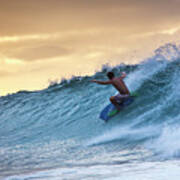 Hawaii Bodysurfing Sunset Polihali Beach Kauai Poster