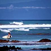 Hawaiian Seascape With Surfer Poster