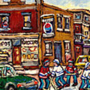 Hockey Art Montreal Memories Spot Grocery Original Canadian Painting Winter Scenes Carole Spandau Poster