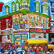Hockey Art Winter Street Painting Double Pizza Restaurant Scenes Canadian Artist Carole Spandau Poster