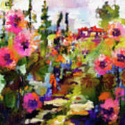 Hollyhock Garden Path Modern Impressionism Poster