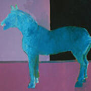 Horse, Blue On Lavender Poster