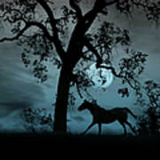 Horse, Moon And Oak Tree Poster