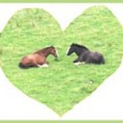 Horses On Grass Heart Poster