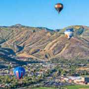 Hot Air Balloons Over Park City In Autumn Poster