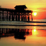 Hot Sunrise Over Cocoa Beach Pier Poster