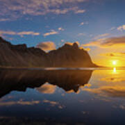 Iceland Photography Stokksnes Sunrise Cloudscape Reflection Poster