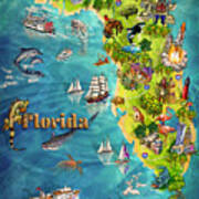Illustrated Map Of Florida Poster