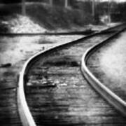 Iron Rail, Industrial Rail Yard Black And White Surreal Photography Poster
