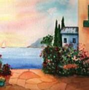 Italian Sunset Villa By The Sea Poster