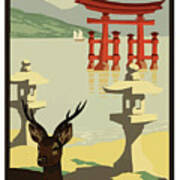 Japan, Landscape, Deer, Vintage Travel Poster Poster