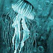 Jellyfish In Blue Poster