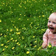 Joyful Baby In Flowers Poster