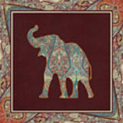 Kashmir Patterned Elephant 3 - Boho Tribal Home Decor Poster