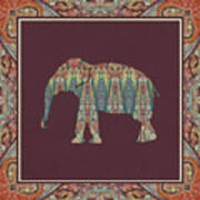 Kashmir Patterned Elephant - Boho Tribal Home Decor Poster