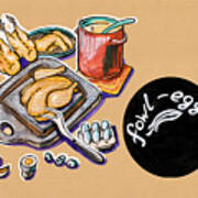 Kitchen Illustration Of Menu Of Fowl  Products Poster