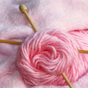 Knitting Needles In Pretty Pink Yarn Poster