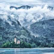 Lake Bled In Clouds Poster