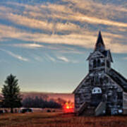Sunset At The Big Coulee Lutheran Church Poster