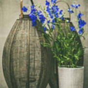 Lanterns And Blue Flowers Poster