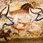 Lascaux Hall Of The Bulls - Deer Between Aurochs Poster