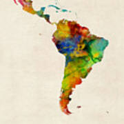 Latin America Watercolor Map Poster