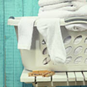 Laundry Basket With Towels Poster
