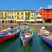 Lazise Colorful Harbor And Boats View Poster