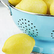 Lemons In Blue Poster