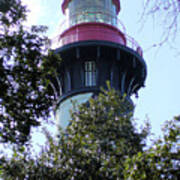 Lighthouse Among The Live Oaks Poster