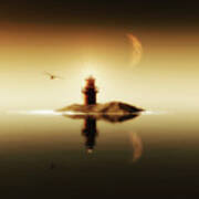 Lighthouse In A Calm Sea Poster