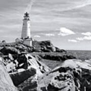 Lighthouse Seascape In Black And White Poster