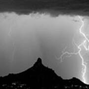 Lightning Thunderstorm At Pinnacle Peak Bw Poster